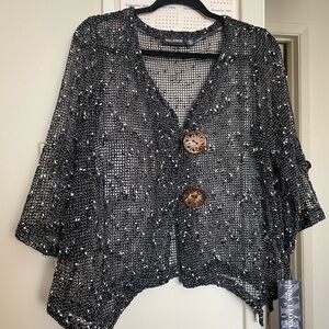 Nina Leonard Black and White Mesh Top